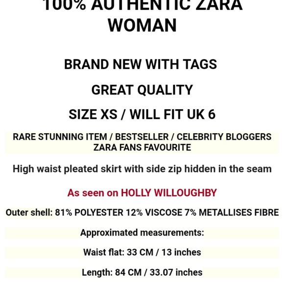 Zara red/gold pleated metallic midi skirt - Picture 3 of 7